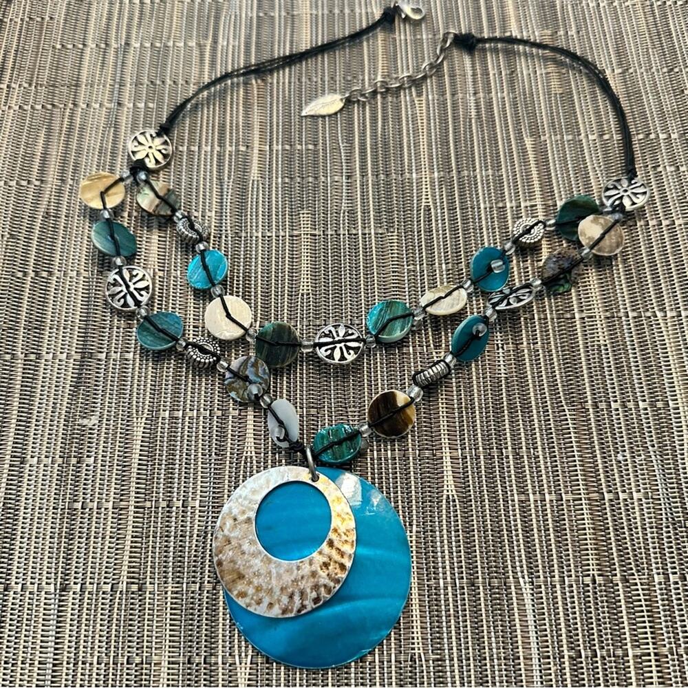Coldwater Creek Necklace Casual Blue Beaded Statement Jewelry Boho Round Pendant
